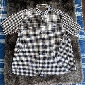 Daniel Crémieux navy pale yellow plaid checkered short-sleeve button down shirt